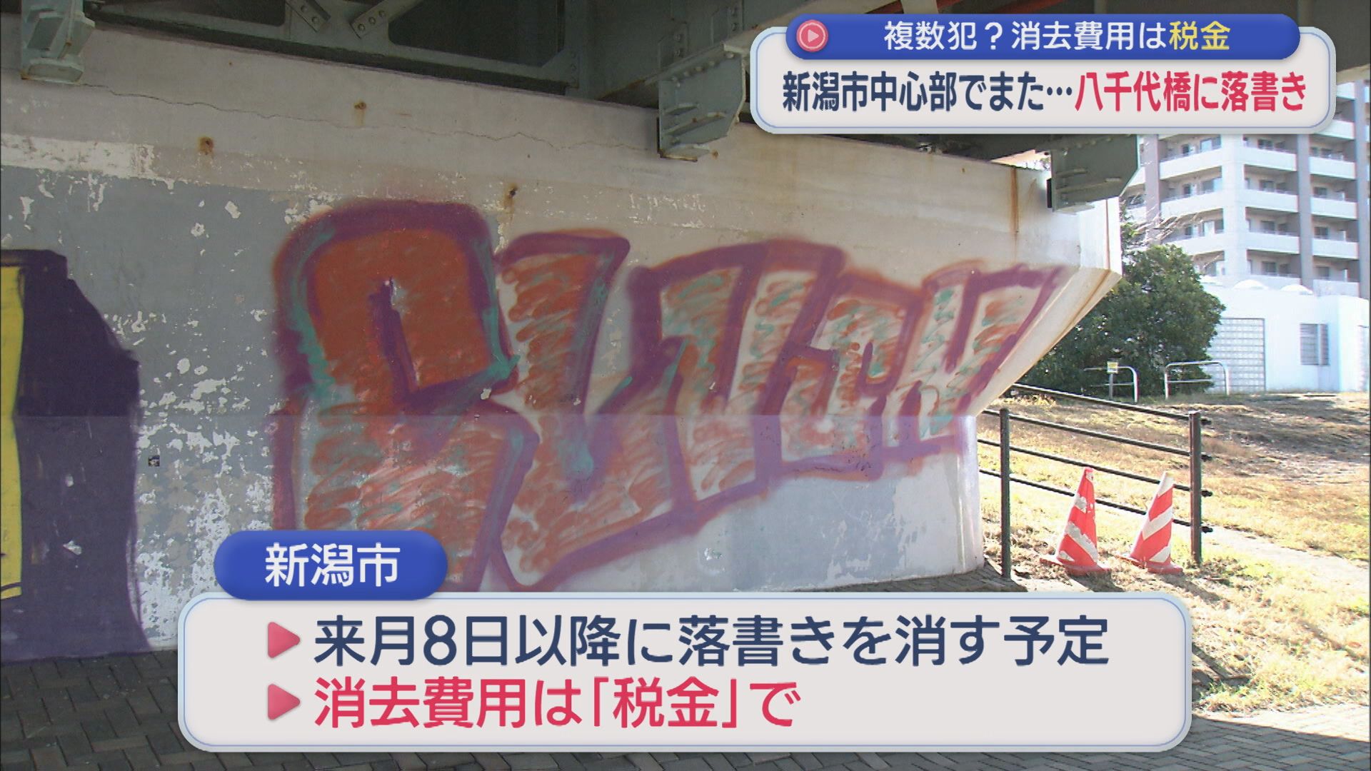 複数犯？新潟市中心部でまた･･･八千代橋に〝落書き〟消去費用は「税金」【新潟】 2025年11月27日(木)