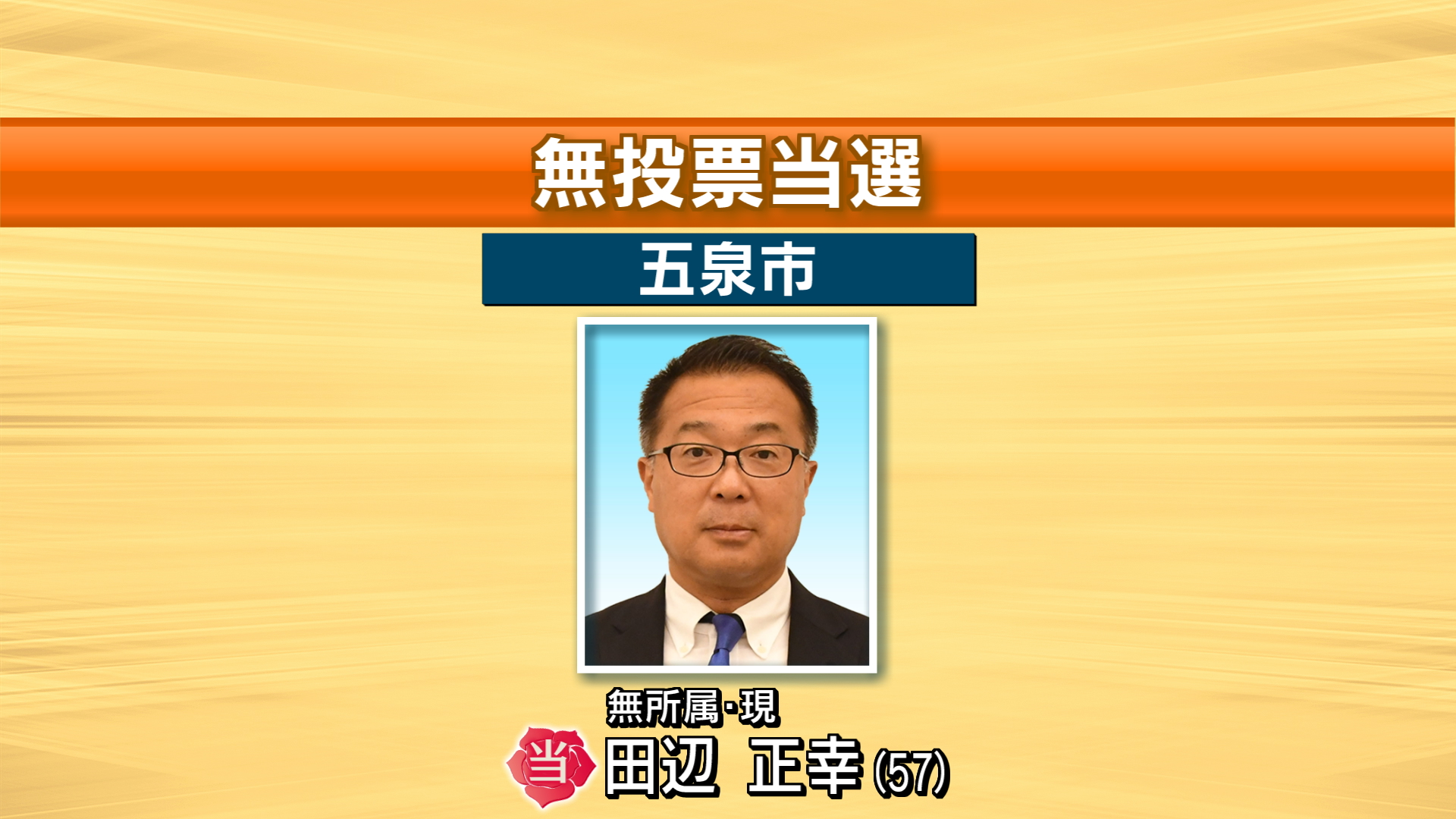 【五泉市長選挙】現職・田辺正幸氏(57)が無投票で再選【新潟】 2026年01月18日(日)