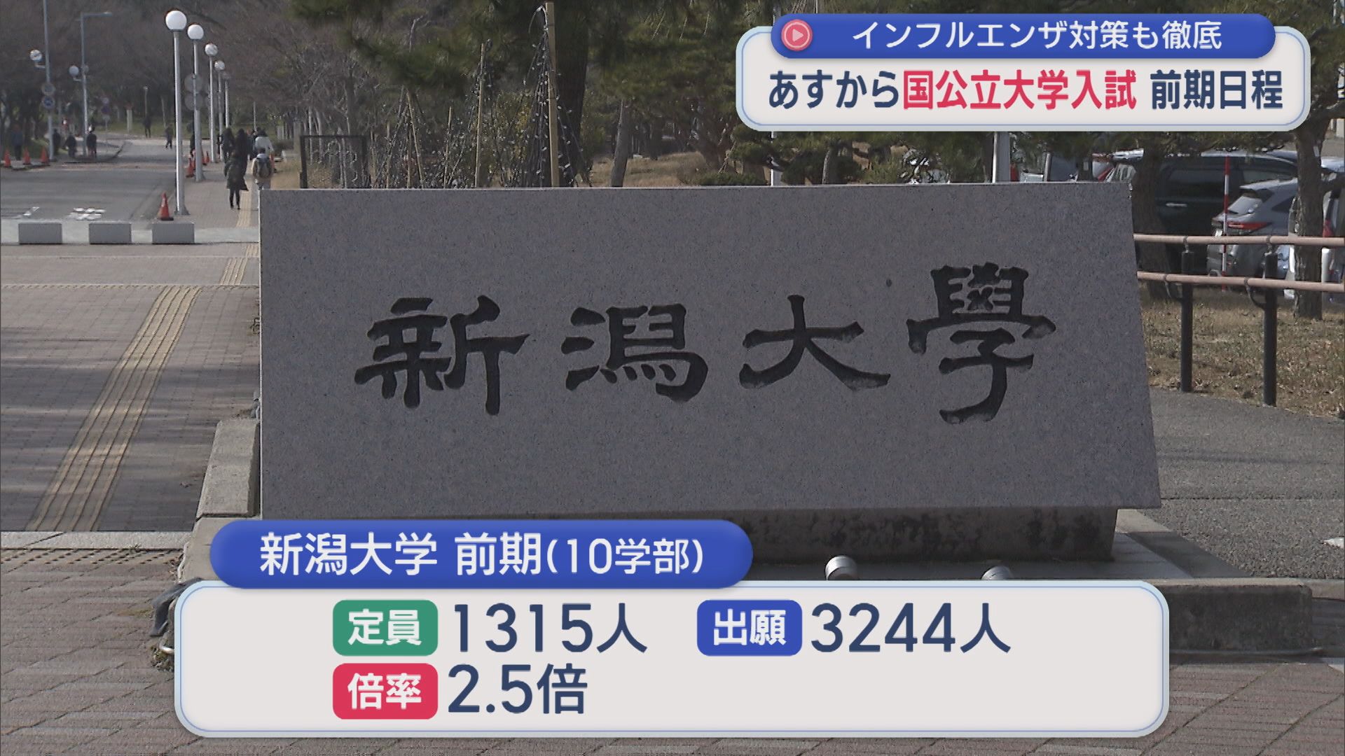 25日から国公立大学入試 準備進む、新大の前期日程は倍率2.5倍 インフルエンザ対策も【新潟】 2026年02月24日(火)