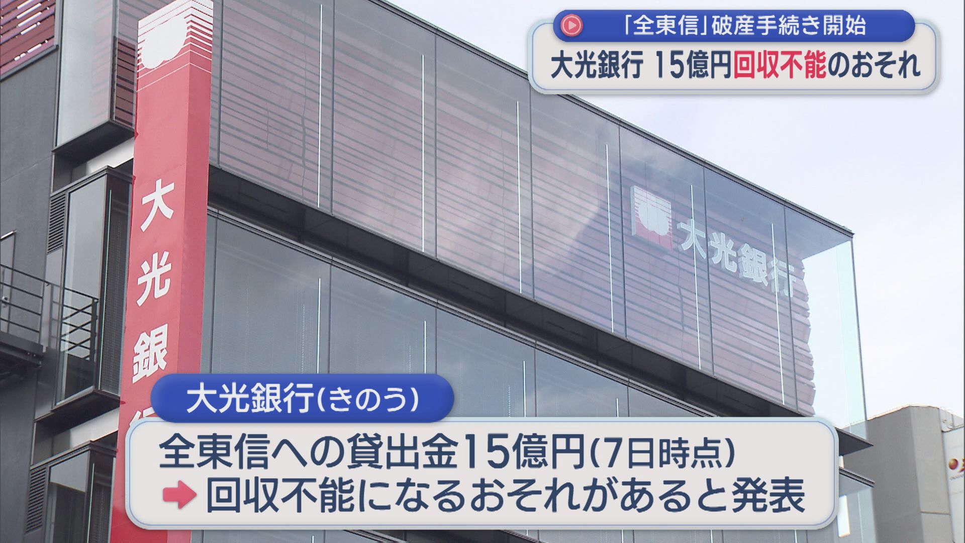 大光銀行が15億円回収不能のおそれ「全東信」破産手続き開始【新潟】 2026年07月08日(水)