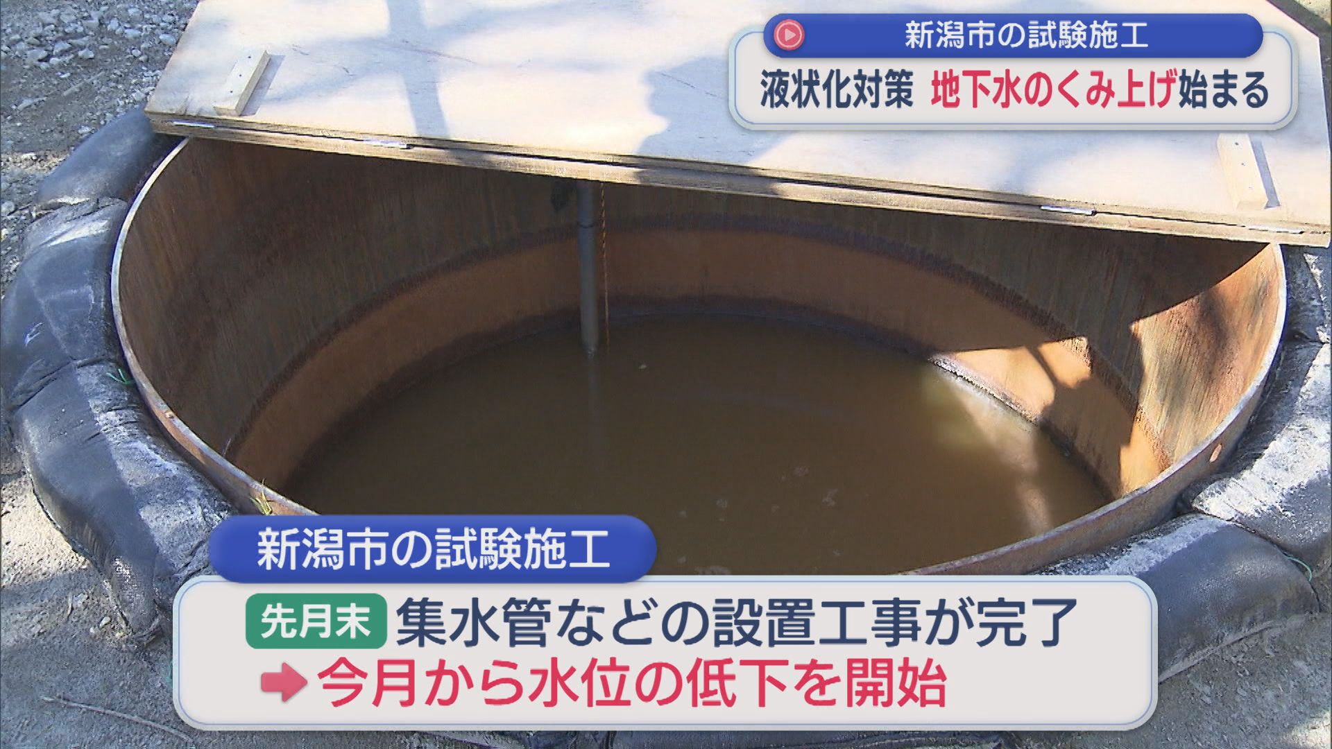 液状化対策の試験施工 地下水のくみ上げ始まる『地下水位低下工法』の安全性や効果を確認【新潟】