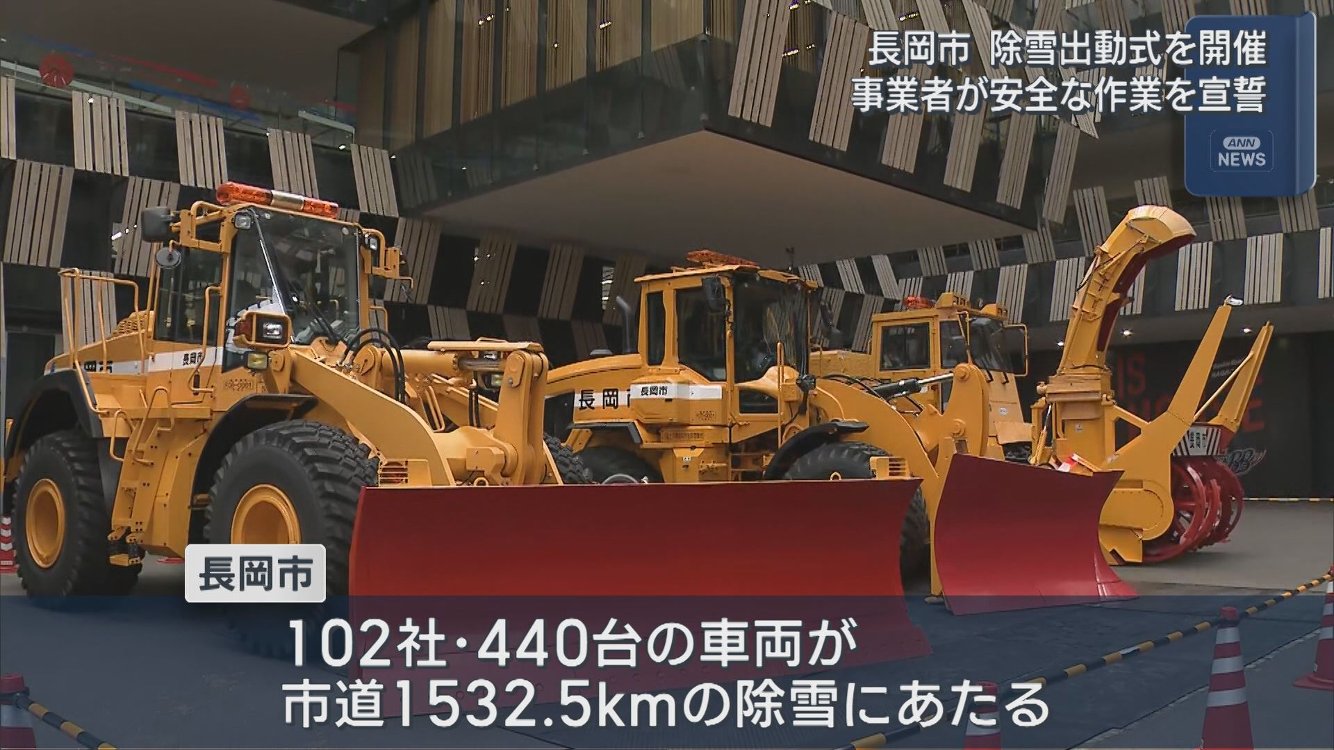 102社・440台の車両が市道1532.5kmの除雪にあたる 長岡市で除雪出動式を開催【新潟】